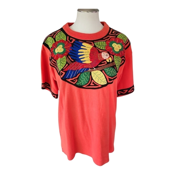 Cattleya Colorful Embroidered Parrot Top | Boho Festival Shirt | Size L - Picture 2 of 8